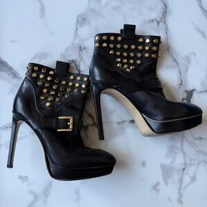 Michael Kors Bryn Black Leather Studded Stiletto Booties Size 7.5